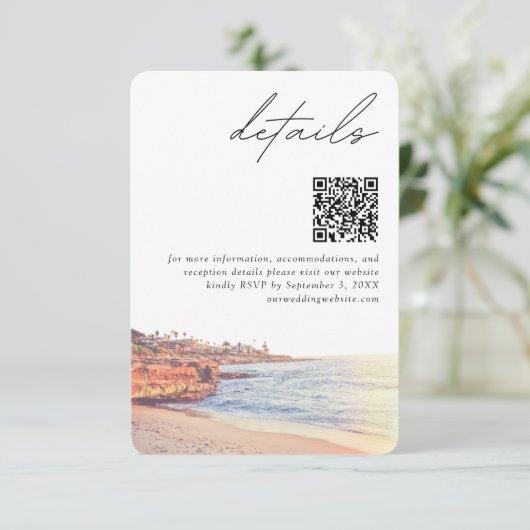 La Jolla Bruiloft Moderne Details QR Code Informatiekaartje (Staand voorkant)