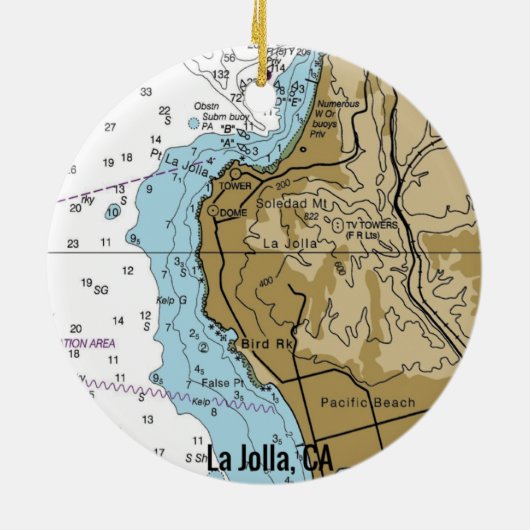 La Jolla CA Chart Keramisch Ornament (Achterkant)