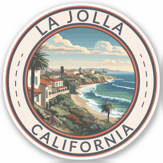 La Jolla California Kustlijn Reizen Kunst Retro Sticker (Voorkant)