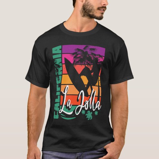 La Jolla California Retro Sunset Beach Surfer Souv T-shirt (Voorkant)