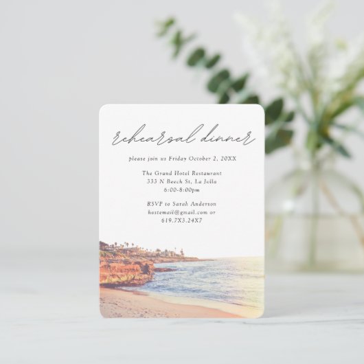 La Jolla Cove Bruiloft Elegant repetitie diner Informatiekaartje (Staand voorkant)