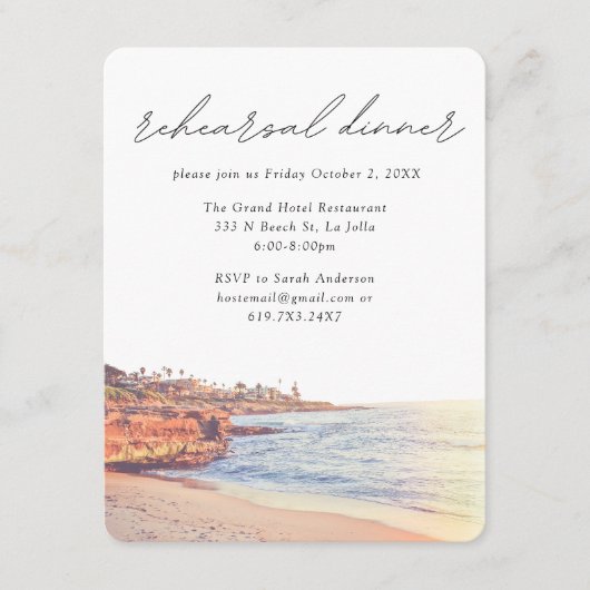 La Jolla Cove Bruiloft Elegant repetitie diner Informatiekaartje (Voorkant)