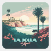 La Jolla Cove San Diego California Retro Vierkante Sticker (Voorkant)