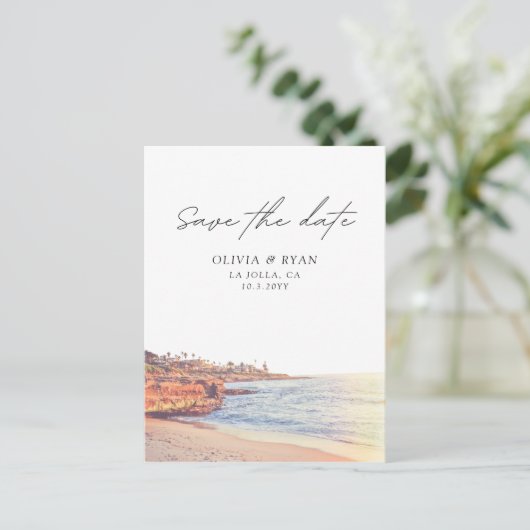 La Jolla Save the Date Briefkaart San Diego Bruilo (Staand voorkant)