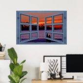 La Jolla Sunset Blue 6 Pane Open Window Poster (Thuiskantoor)