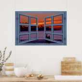 La Jolla Sunset Blue 6 Pane Open Window Poster (Keuken)