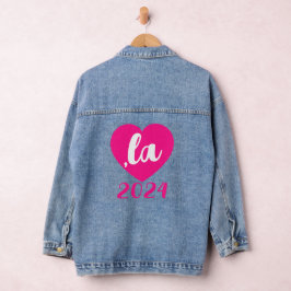 ,la KAMALA hart 2024 hot pink script tekst Denim Jacket