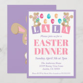 La La Easter Bunny Easter Dinner Invitation Kaart (Voorkant / Achterkant)