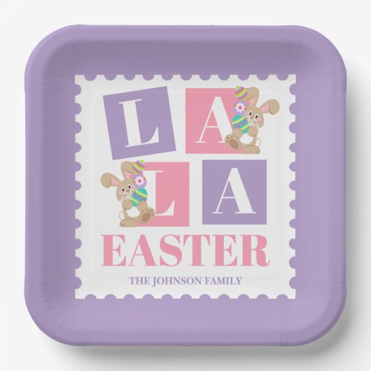 La La Easter Bunny Pastel Party Plates Papieren Bordje (Voorkant)