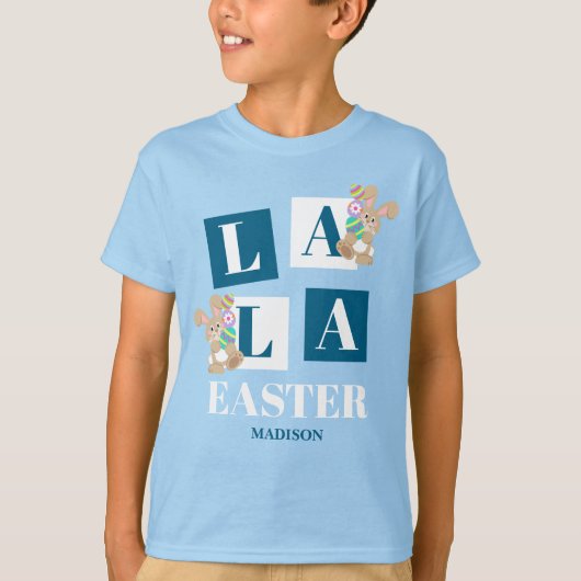 La La Easter Cute Bunny Blue Boys T-shirt (Voorkant)