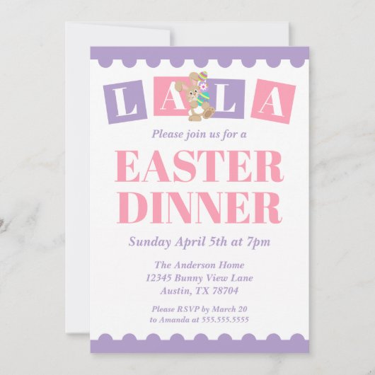 La La Easter Dinner Invitation Kaart (Voorkant)