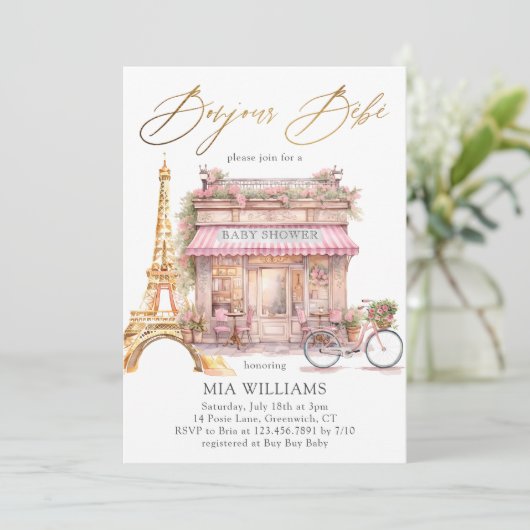 La La La! Goud Frans Café Baby shower Kaart (Staand voorkant)