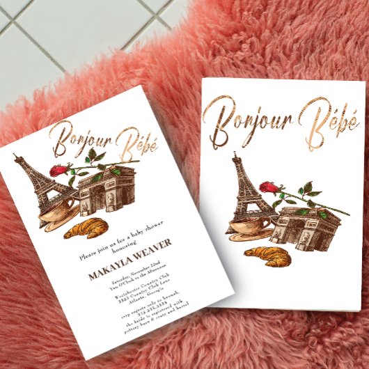 La La La! Gouden Frans Baby shower uitnodiging