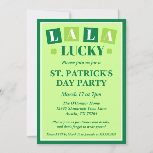 La La Lucky St. Patrick’s Day Party Kaart (Voorkant)