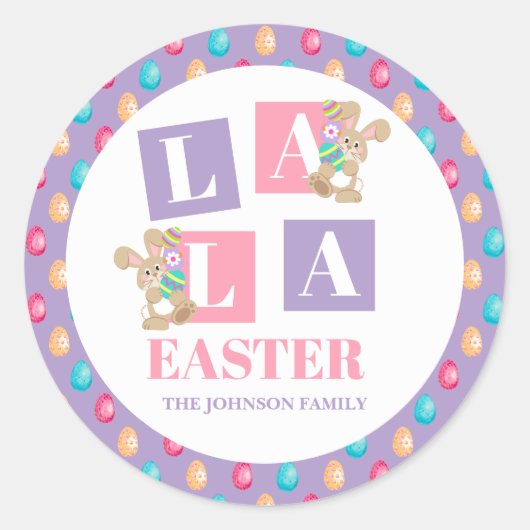 La La Pasen Konijn Eierenjacht Ronde Sticker (Voorkant)