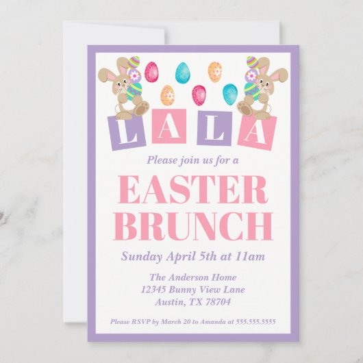 La La Pasen Konijn Pasen Brunch Uitnodiging (Voorkant)