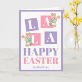 La La Pasen Pastel Konijn Wenskaart Kaart (Gele Bloem)