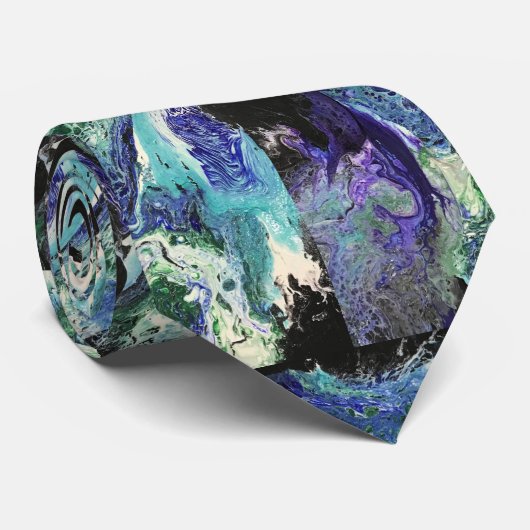 La Laguna #1 schilderij in blauw, blauwgroen, wit Stropdas (Opgerold)