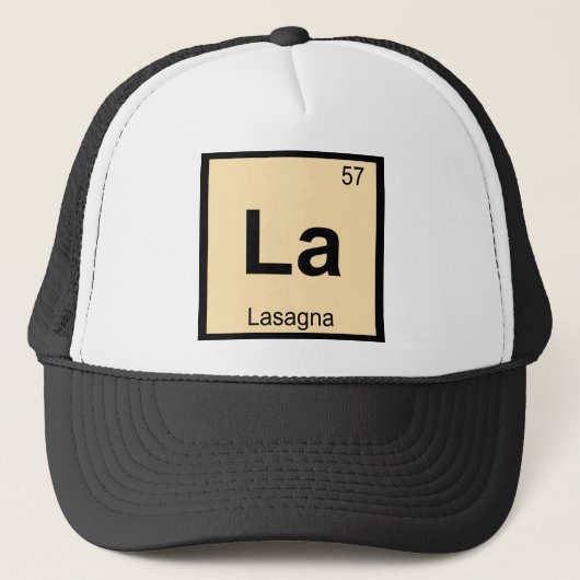 La - Lasagna Pasta Chemistry Periodic Table Symbol Trucker Pet (Voorkant)