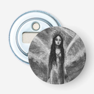 La Luna Donkere Engel Fee Vrouw Goth Fantasie Kuns Button Flesopener