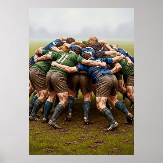 LA MÊLÉE AU RUGBY (De rugbyscrum) Poster (Voorkant)