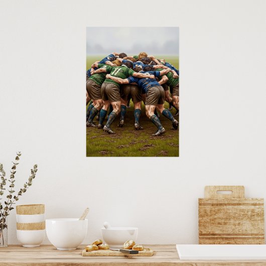 LA MÊLÉE AU RUGBY (De rugbyscrum) Poster (Keuken)