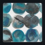La Mer - Circles Vierkante Klok<br><div class="desc">La Mer III van Chariklia Zarris. Patroon met blauw-achtige waterverf cirkels.</div>