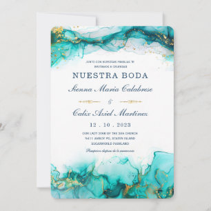 La moderna invitación de boda en acuarela de color kaart