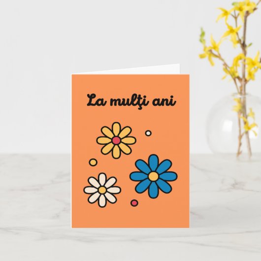 La mulţi ani, Roemeense verjaardag Kaart (Gele Bloem)