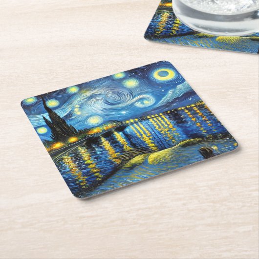 La Noche Estrellada (Vincent van Gogh) Kartonnen Onderzetters (Schuin)