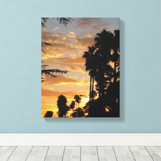 LA Palm Tree Sunset Wrapped Canvas (Insitu (Houten vloer))