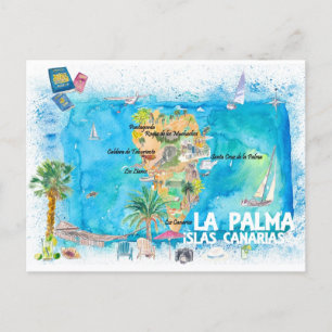 La Palma Illustrated Travel Map met Wegen Briefkaart