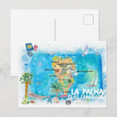 La Palma Illustrated Travel Map met Wegen Briefkaart (Voorkant / Achterkant)