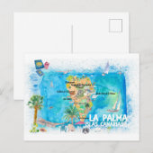 La Palma Islas Canaria Travel Map Briefkaart (Voorkant / Achterkant)