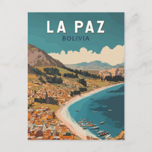 La Paz Bolivia Illustratie Reizen Art Vintage Briefkaart
