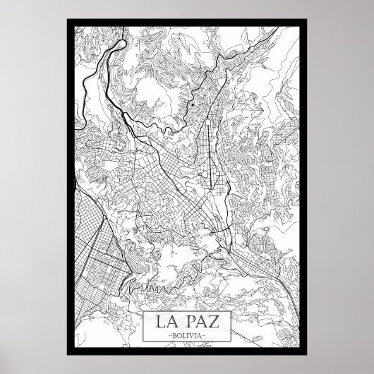 La Paz Bolivia Kaart Poster (Voorkant)