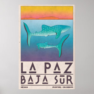 La Paz Mexico Poster, Walvissen, Gelaagde Blauwe Poster