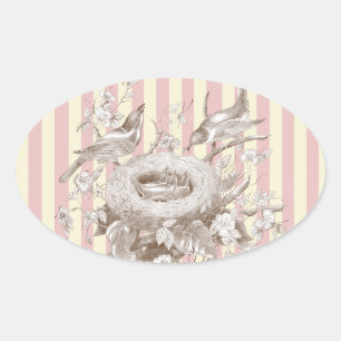 La Petite Famille over roze en roomachtergrond Ovale Sticker