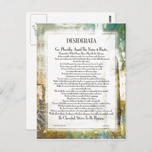 La Piazza DESIDERATA van Max Ehrmann Briefkaart (Voorkant / Achterkant)