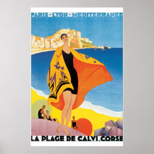 La Plage de Calvi Corse Vintage Poster