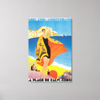 La Plage de Calvi Corse Vintage Poster