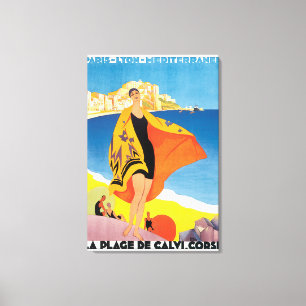 La Plage de Calvi Corse Vintage Travel Poster Canvas Afdruk