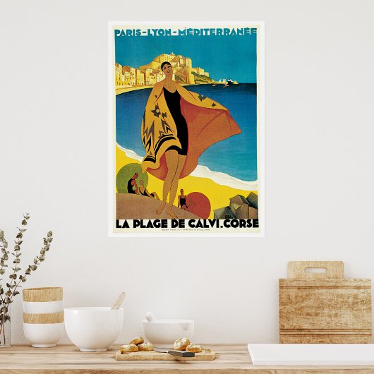 La Plage de Calvi, Frankrijk, poster van het vinta (Keuken)