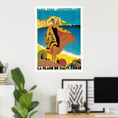 La Plage de Calvi, Frankrijk, poster van het vinta (Thuiskantoor)