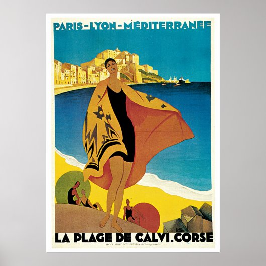 La Plage de Calvi, Frankrijk, poster van het vinta (Voorkant)