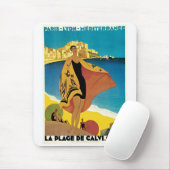 La Plage de Calvi, Frankrijk, poster van het vinta Muismat (Met muis)