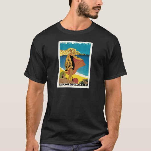 La Plage de Calvi, Frankrijk, poster van het vinta T-shirt (Voorkant)