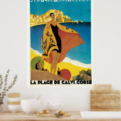La Plage de Calvi Vintage Travel Poster (Keuken)