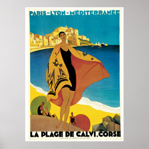 La Plage de Calvi Vintage Travel Poster