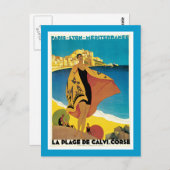 La Plage de Calvi Vintage Travel Poster Briefkaart (Voorkant / Achterkant)